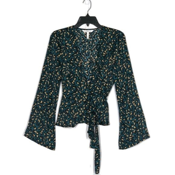 BCBGeneration Bell Sleeve Wrap Blouse in Teal - Picture 4 of 13